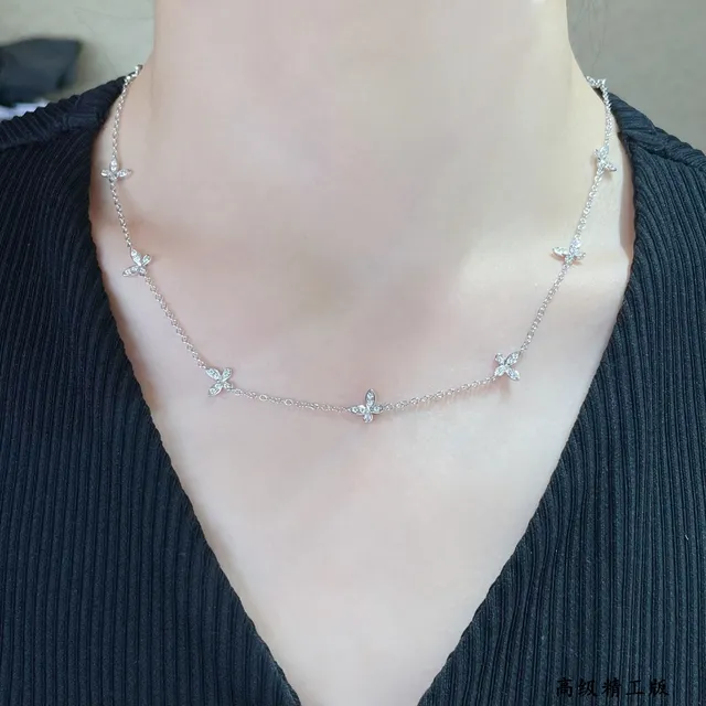 Silver-Toned Pavé Butterfly Motif Delicate Chain Necklaces 8