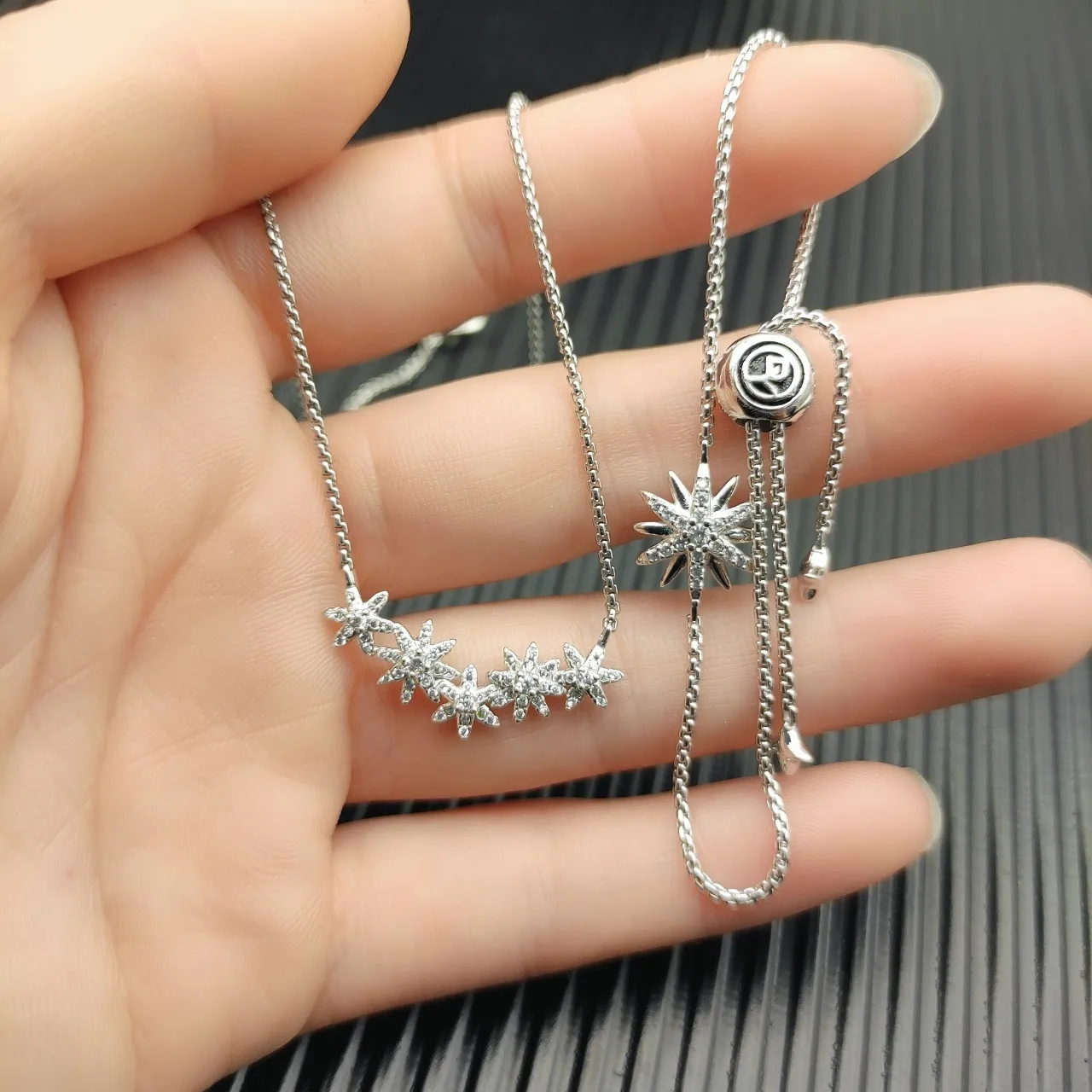 Silver Transparent Box Chain Adjustable Sliding Knot Closure Bracelet 8