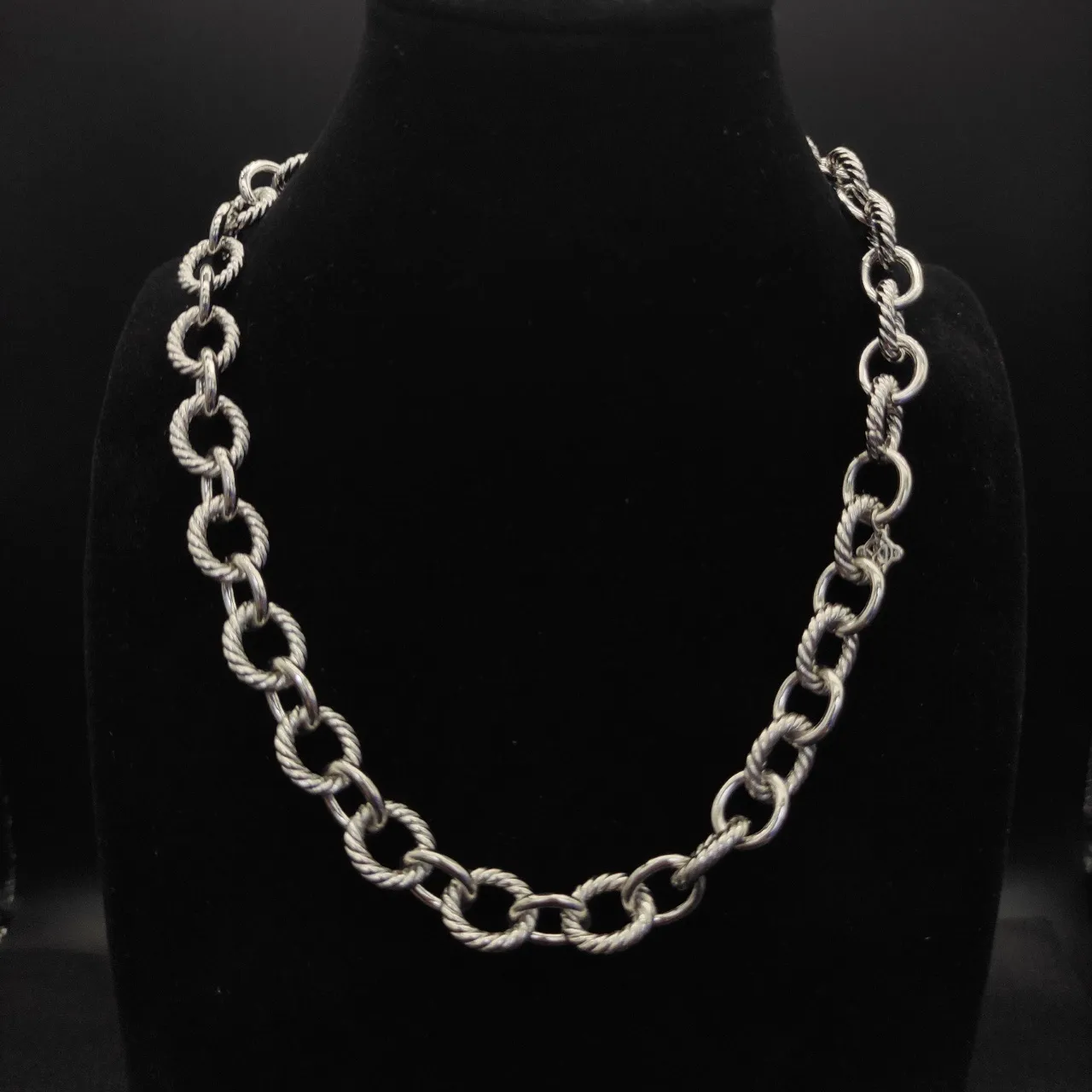 Silver Twisted Rope and Oval Link Chunky Chain Necklace 4