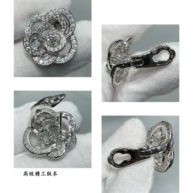 Boucles d'oreilles Argent Blanc Motif Floral Pierres Pavé 2