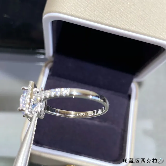 Silver White Square Halo Setting Round Brilliant Center Stone Ring 2