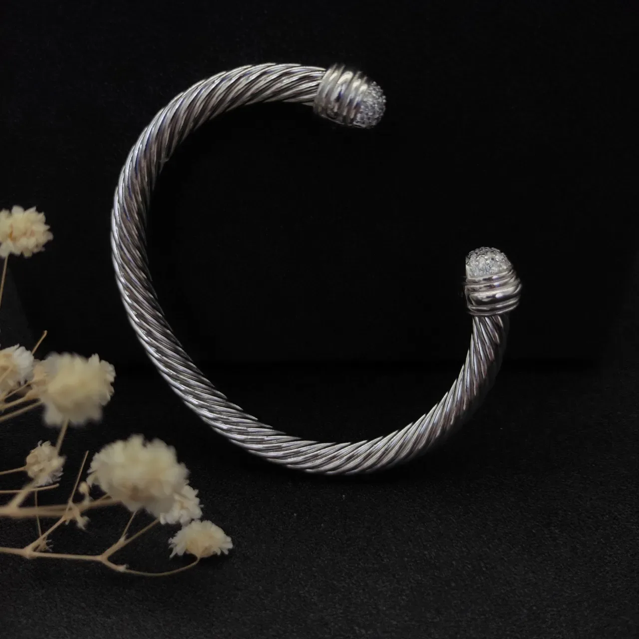银白扭绳电缆 Pavé-Set 球形终端手链 5