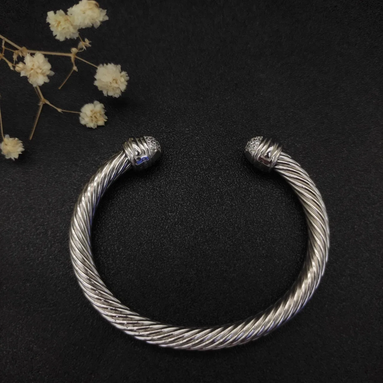 银白扭绳电缆 Pavé-Set 球形终端手链 7