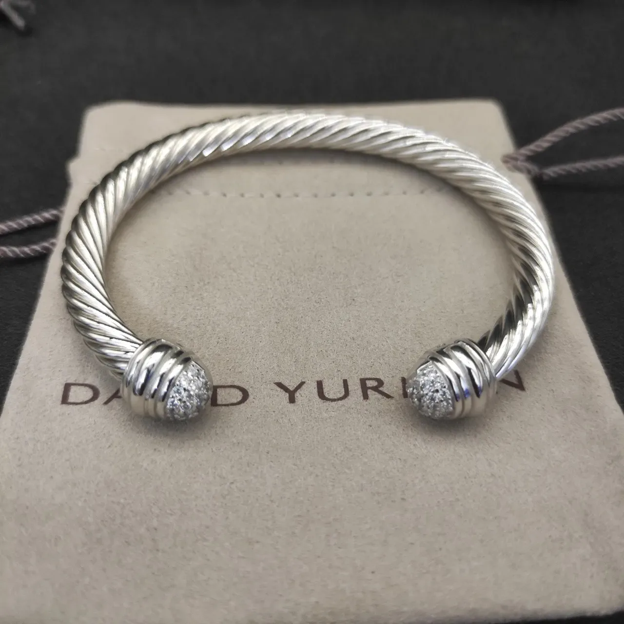 银白扭绳电缆 Pavé-Set 球形终端手链 9