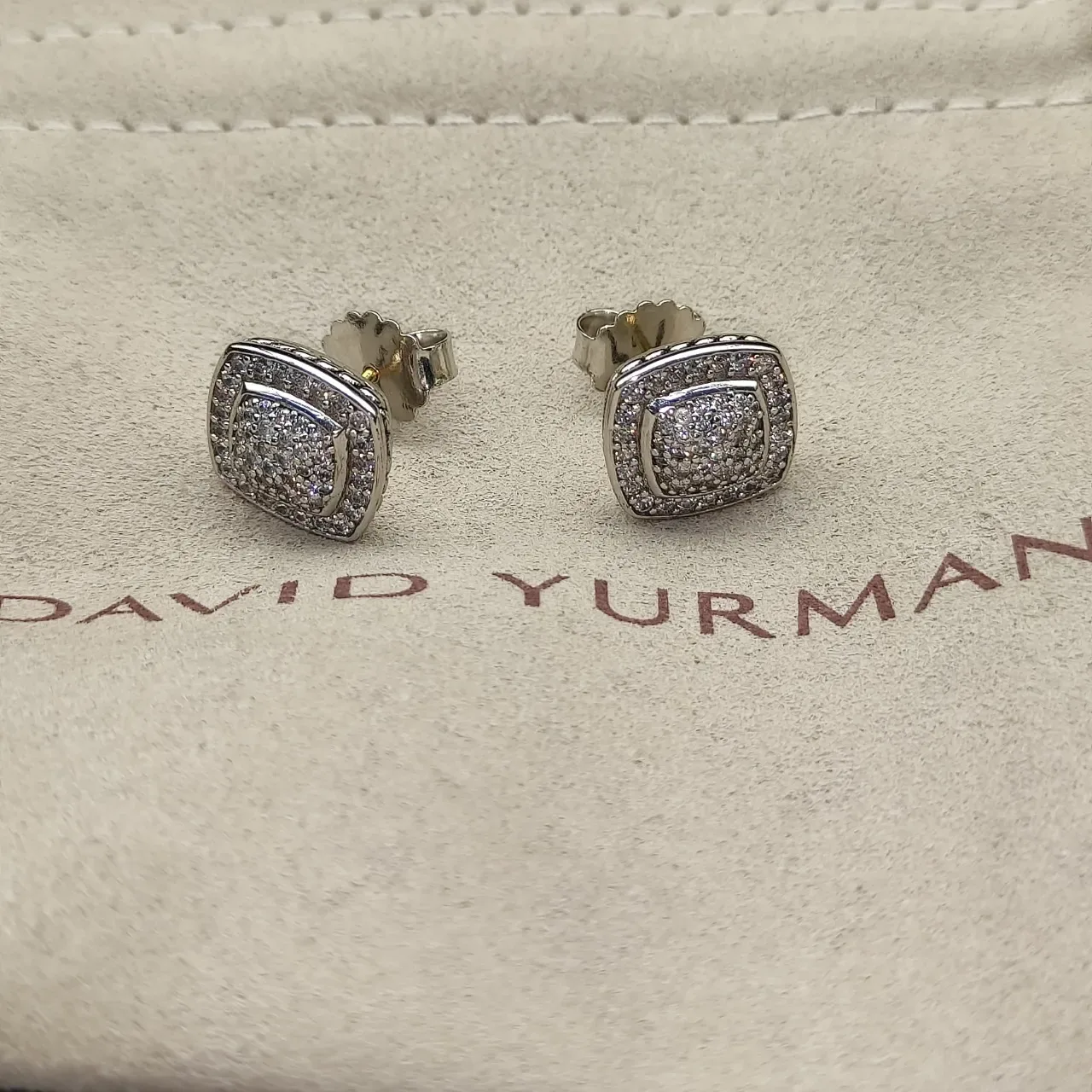 Square Pavé-Set Two-Tone Chunky Stud Earrings 4