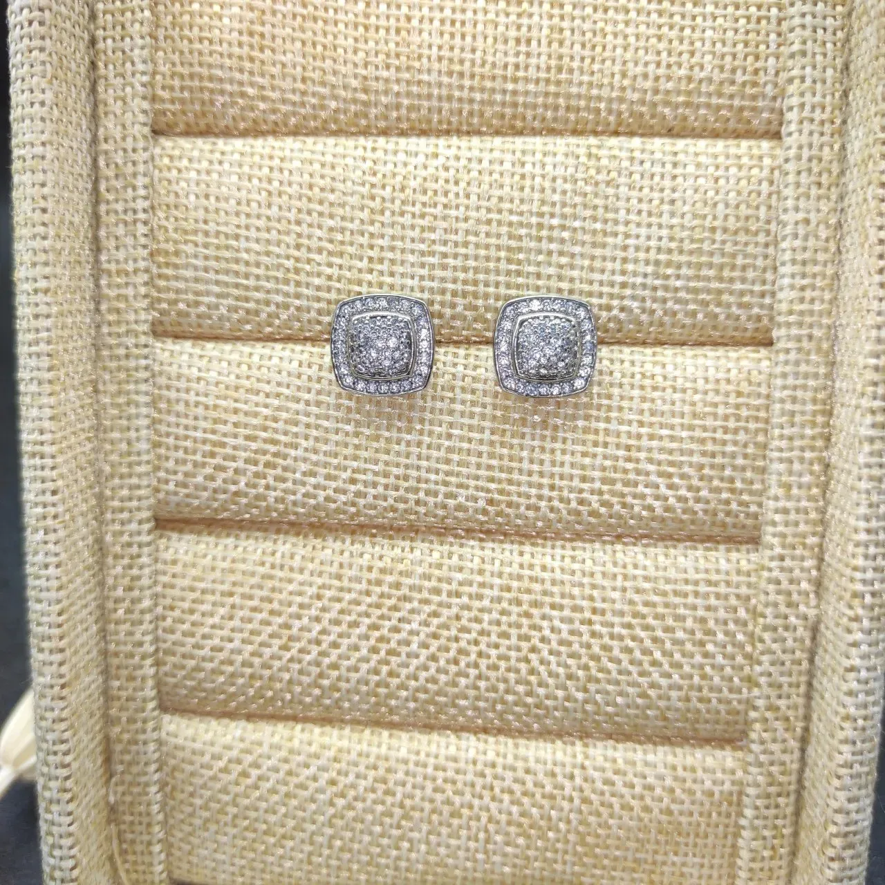 Square Pavé-Set Two-Tone Chunky Stud Earrings 5