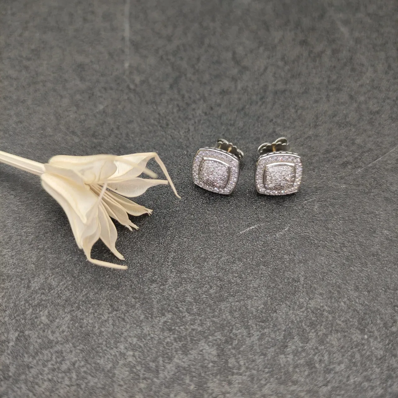 Square Pavé-Set Two-Tone Chunky Stud Earrings 8