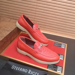 Stefano Ricci লাল বেইজ কুমির উইভার্স্ড চামড়া ঘোড়ার মুঁহের বাকেল লোফার