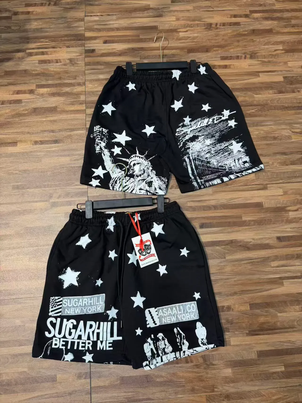 SUGARHILL NEW YORK গ্রাফিক স্টার প্রিন্ট ড্রস্ট্রিং শর্টস 7