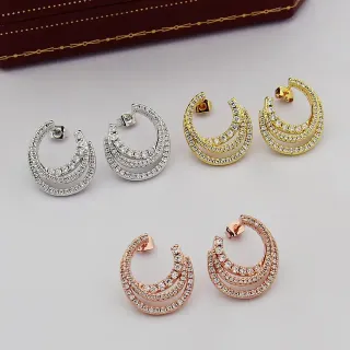 Triple-Layer Crescent Pavé Crystal Hoop Earrings