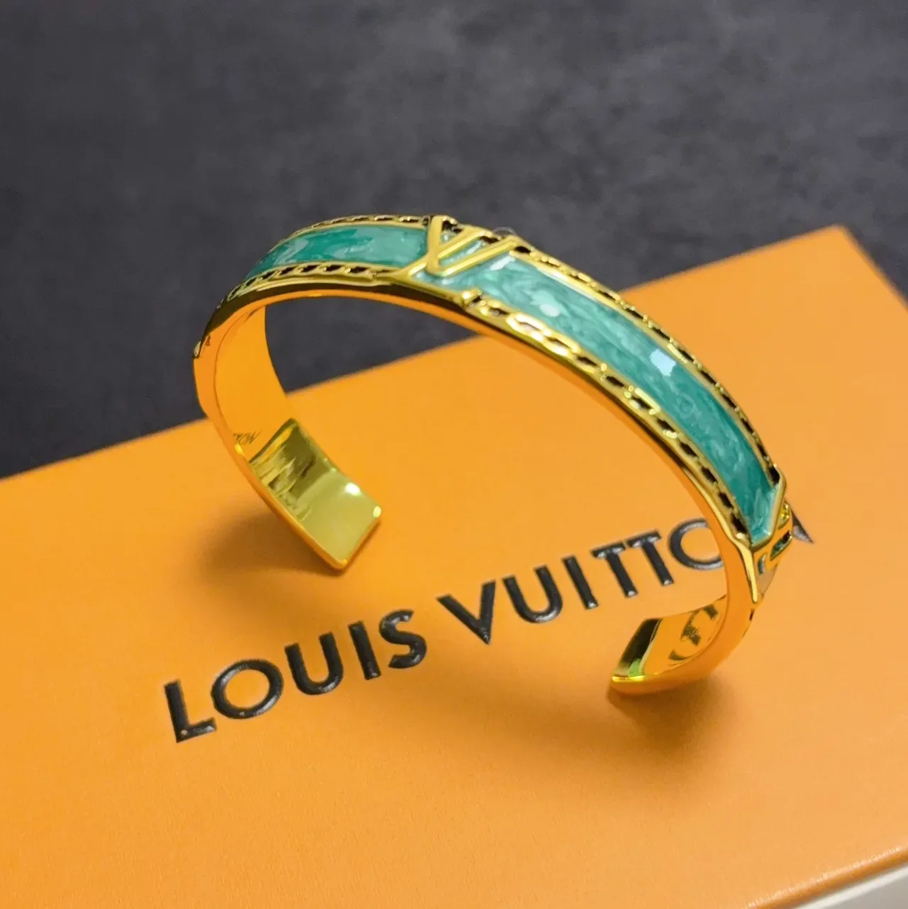 Turquoise Enamel and Gold-Tone Geometric Cuff Bracelet 6