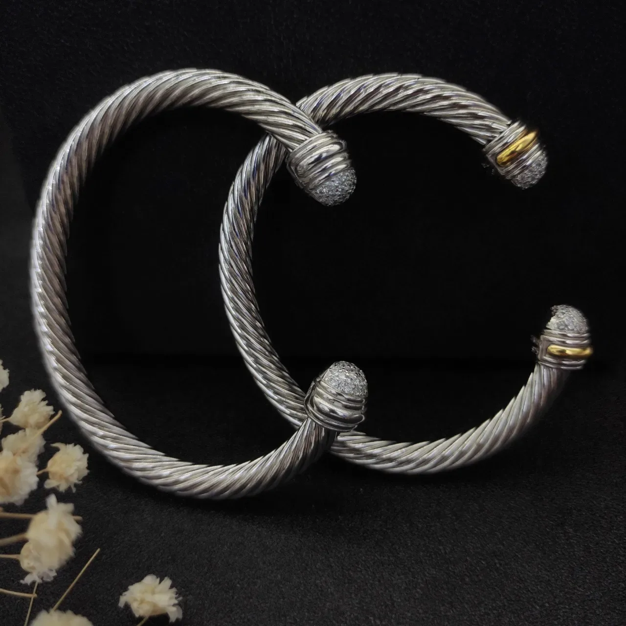 Twisted Cable Pavé Terminal Two-Tone Metal Bracelets 5