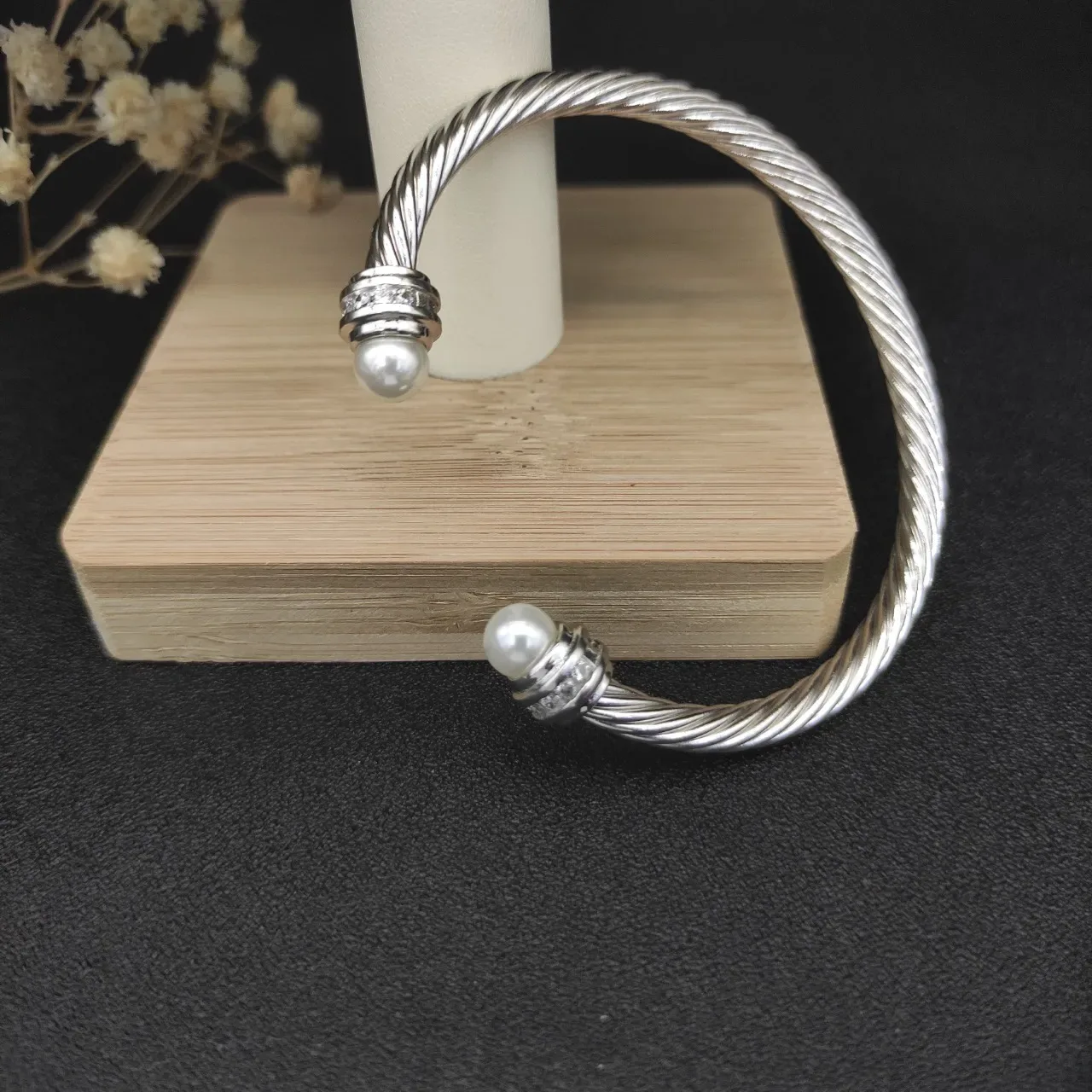 Twisted Cable Pearl-End Cuff Bracelet 7