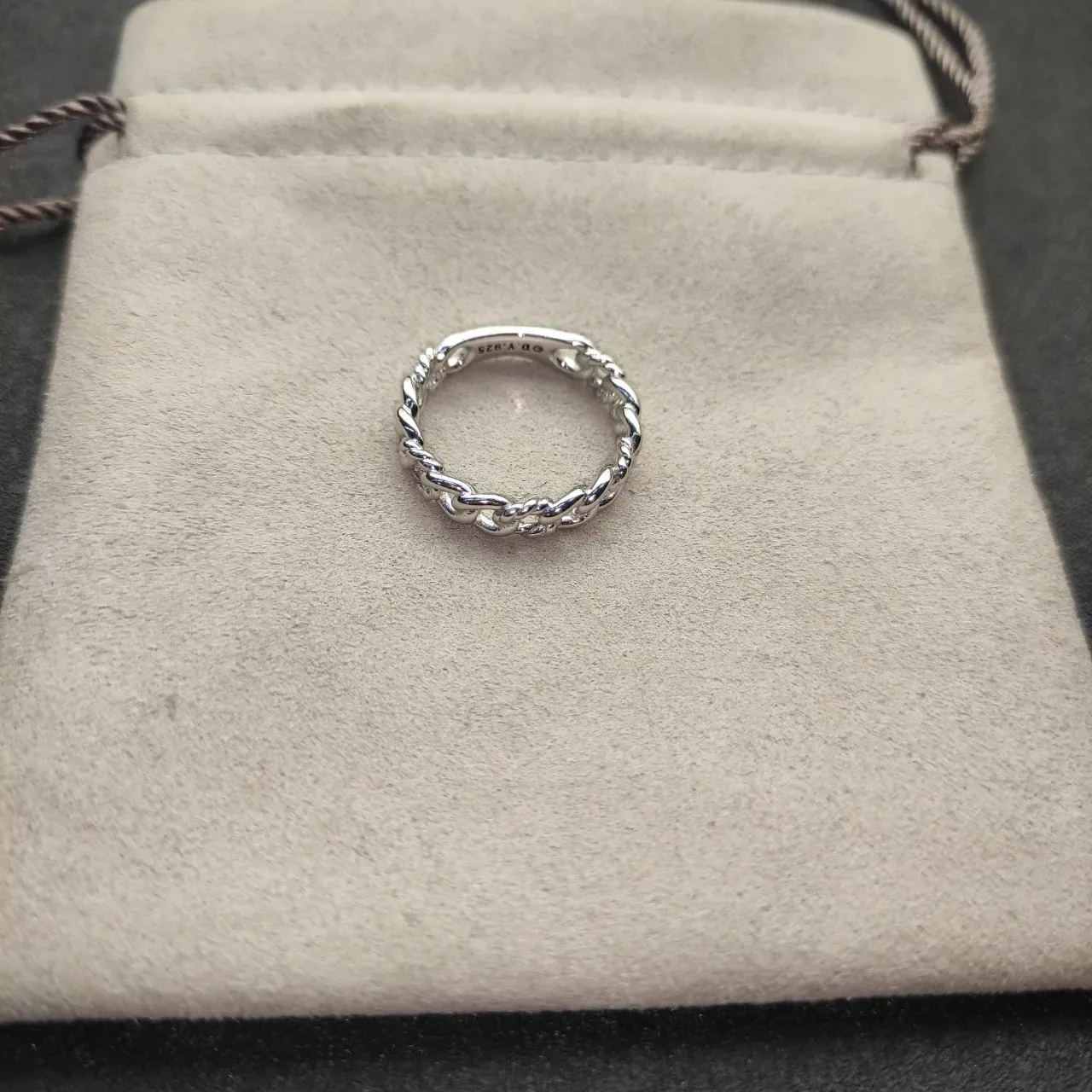 Twisted Curb Chain Polished Silver Ring 4
