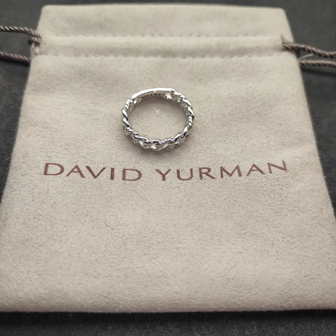 Twisted Curb Chain Polished Silver Ring 5