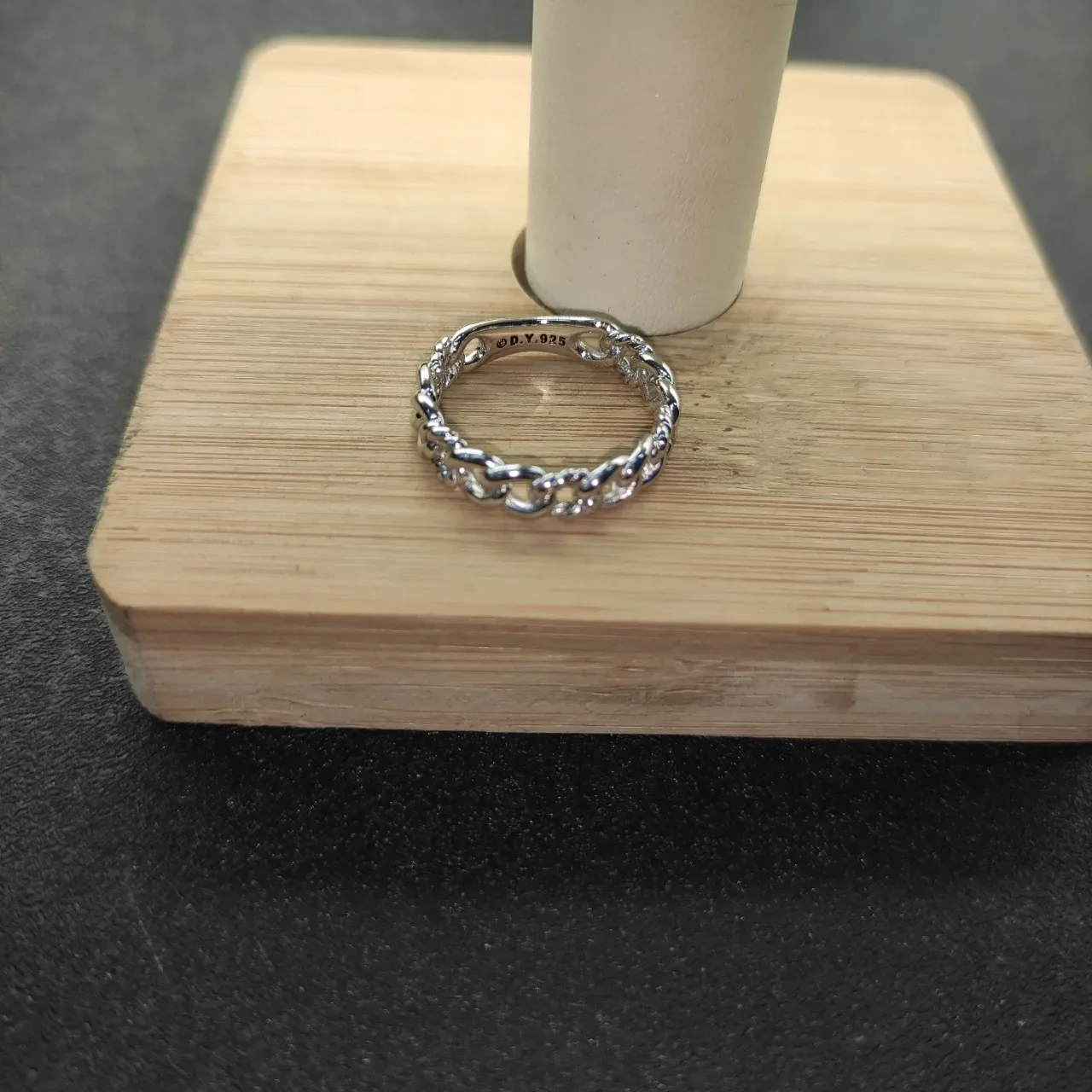 Twisted Curb Chain Polished Silver Ring 6