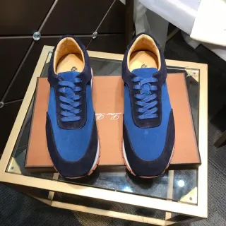 Two-Tone Blue Suede and Textile Lace-Up Sneakers
