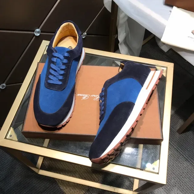 Two-Tone Blue Suede and Textile Lace-Up Sneakers 8