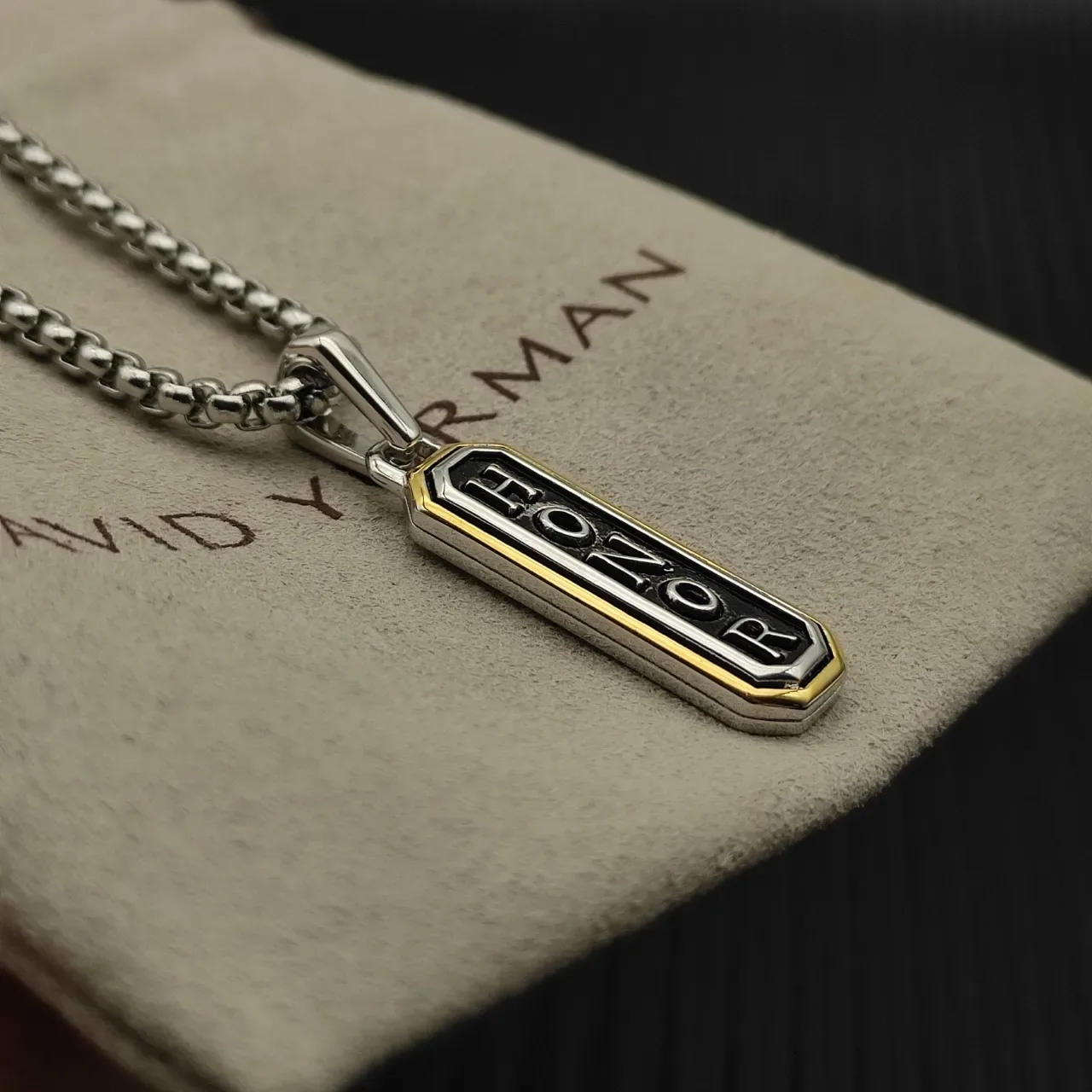 Two-Tone Engraved Honor Pendant Necklace 2