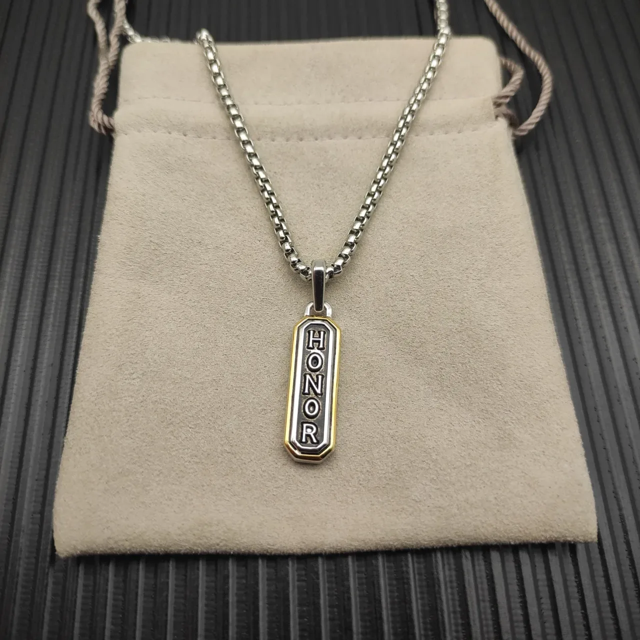 Two-Tone Engraved Honor Pendant Necklace 7