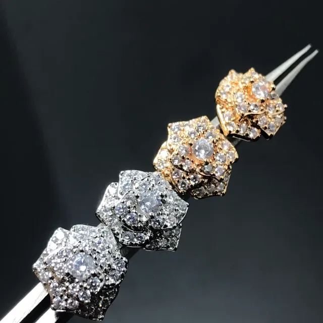 Two-Tone Floral Pave-Set Cluster Earrings 2