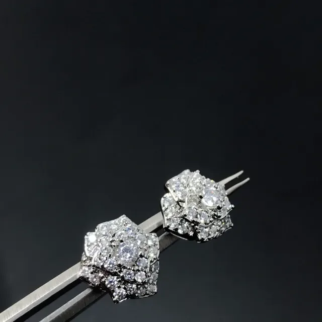 Two-Tone Floral Pave-Set Cluster Earrings 4
