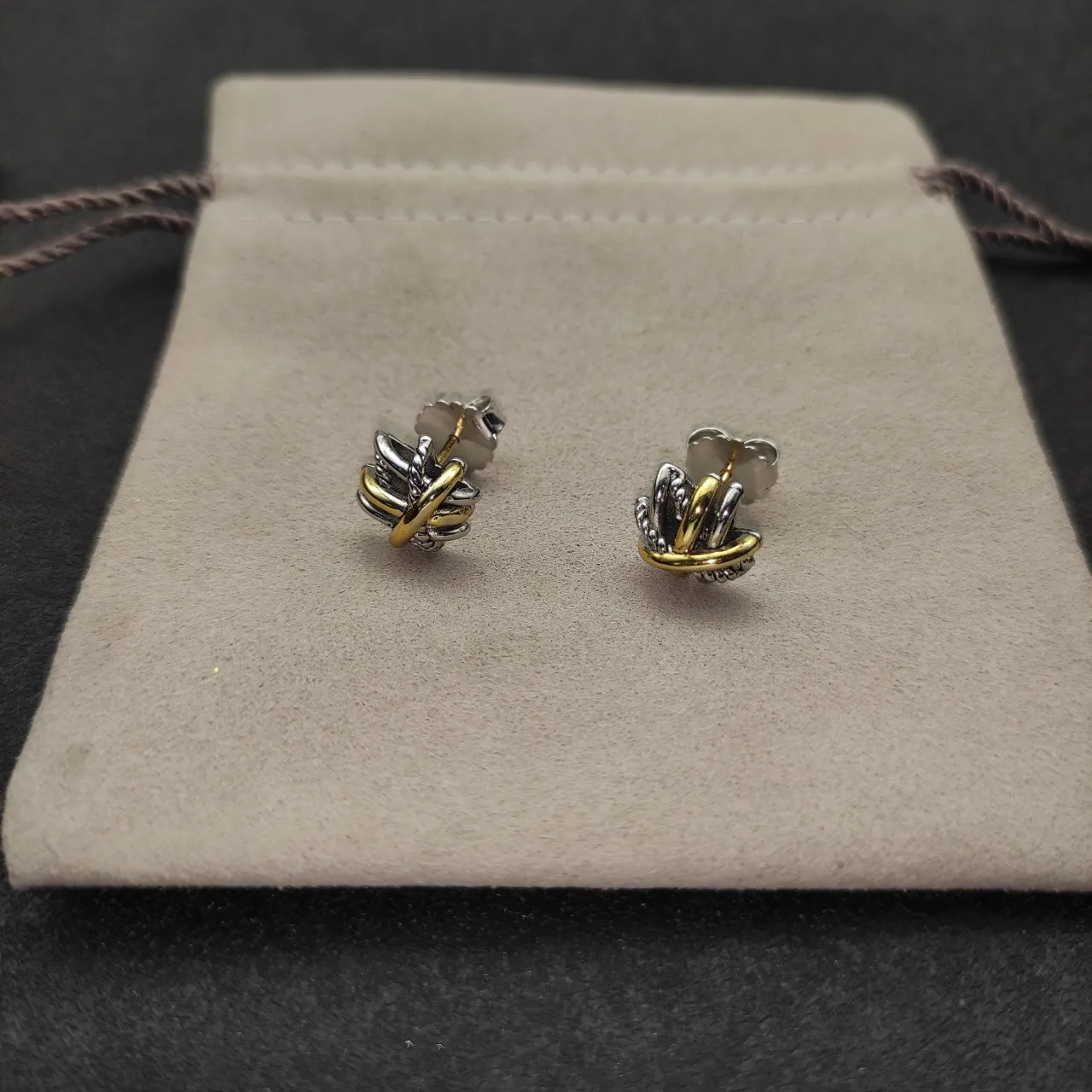 Two-Tone Interwoven Knot Stud Earrings 3