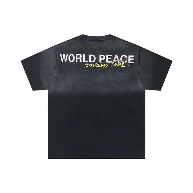 Camiseta Vale Valley Dreams Tour 2000 preta e vermelha de lavagem ácida desgastada com estampa gráfica em toda a frente 4