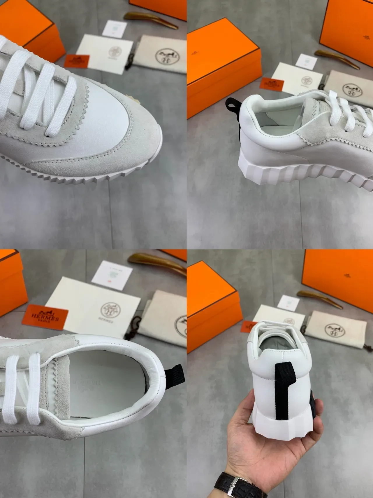 Sneakers Lifestyle en Cuir de Daim Blanc et Gris Deux Tons Low-Top 2