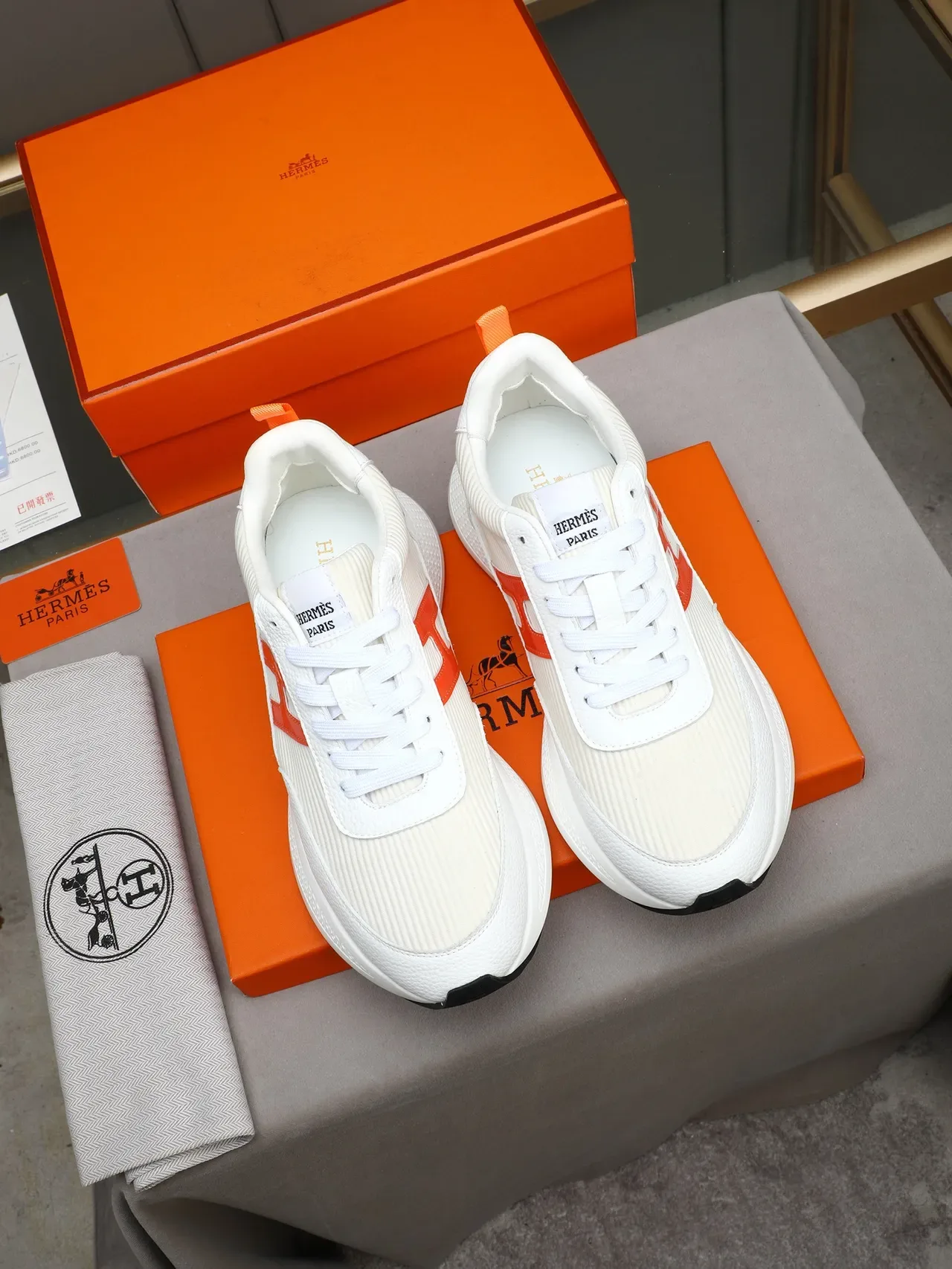 White and Orange H-Logo Chunky Lifestyle Sneaker 2
