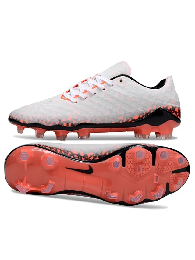 White and Orange Speckled Firm-Ground Soccer Shoes 7