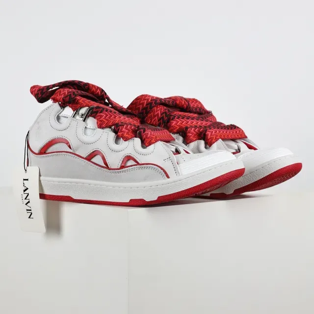 White and Red Multi-Strap Lace-Up Lifestyle Sneakers 3