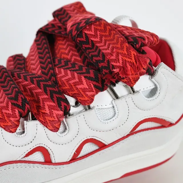 White and Red Multi-Strap Lace-Up Lifestyle Sneakers 6