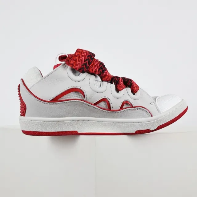 White and Red Multi-Strap Lace-Up Lifestyle Sneakers 7