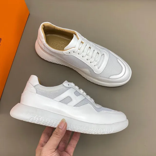White Beige Leather-Mesh Hybrid Upper Sculpted Chunky Sole Sneakers 6