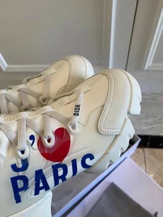 White Blue Sole Graphic Text Print Chunky Sneakers 6