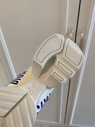 White Blue Sole Graphic Text Print Chunky Sneakers 8