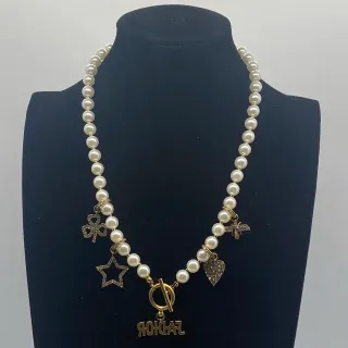 সাদা সোনার মুক্তা স্ট্র্যান্ড চার্ম ক্লাস্টার নেকলেস