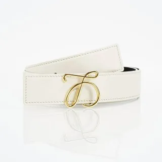 White Gold Smooth Stitched Edge Leather Belt