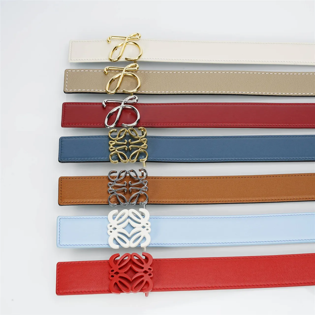 White Gold Smooth Stitched Edge Leather Belt 4