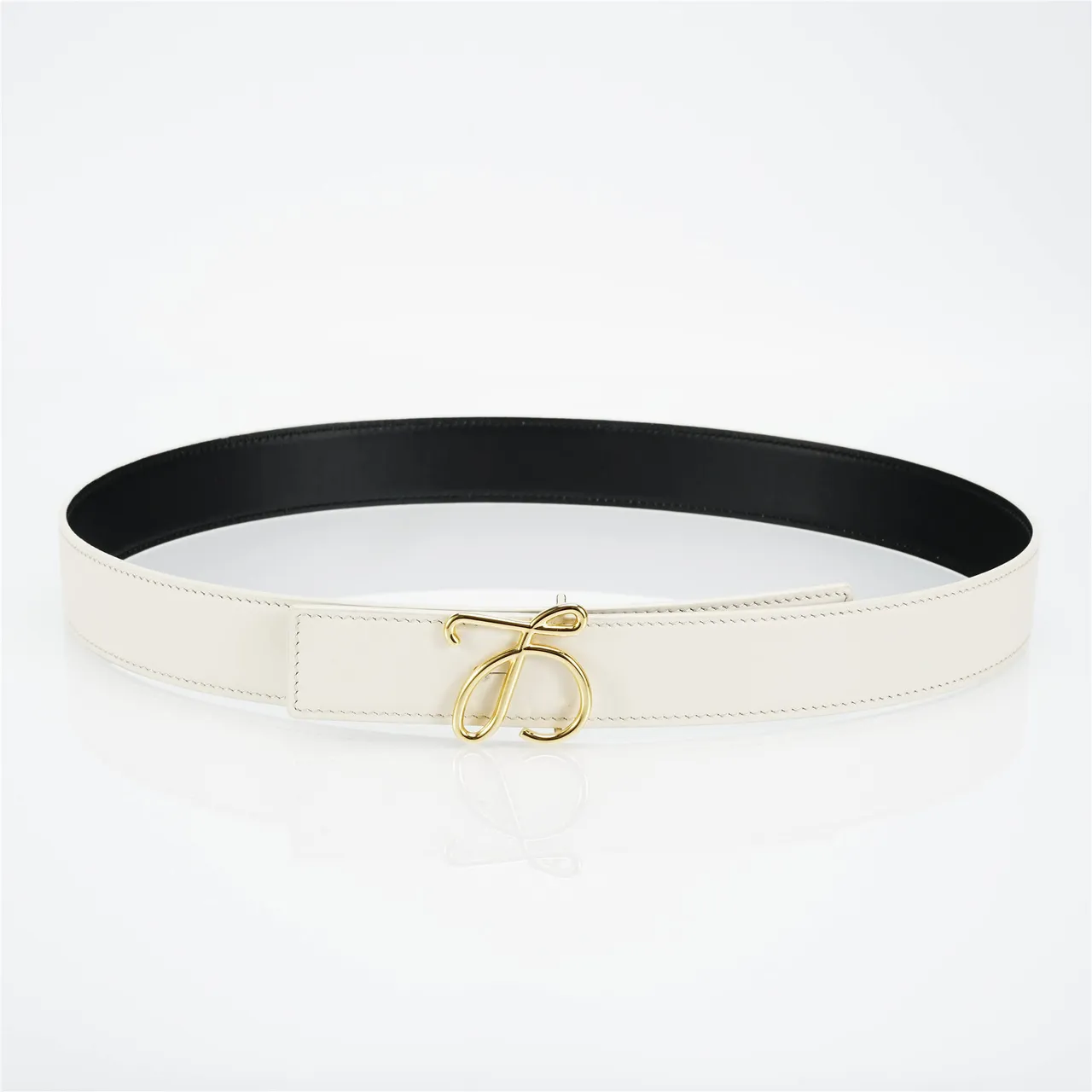 White Gold Smooth Stitched Edge Leather Belt 9