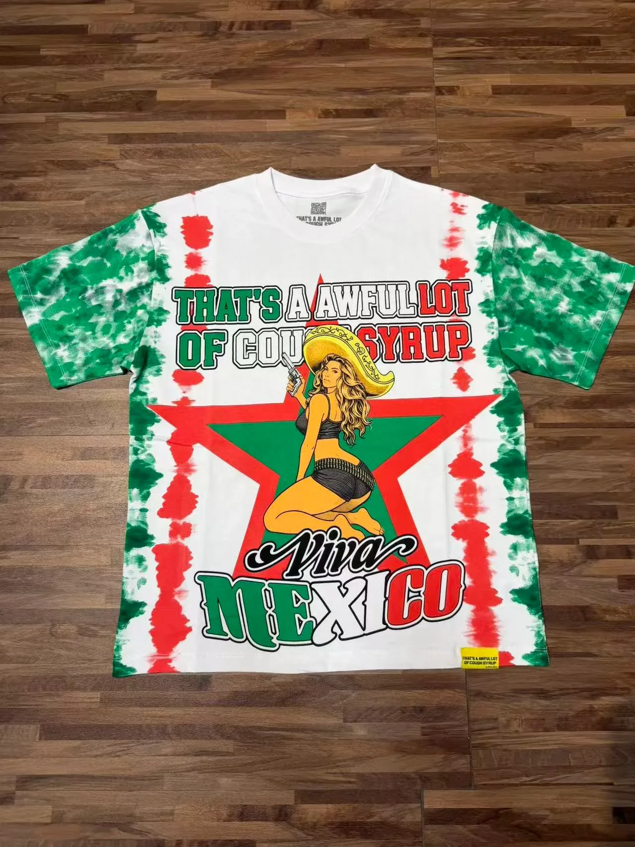 White Green Red Tie-Dye Graphic Print T-Shirt 5