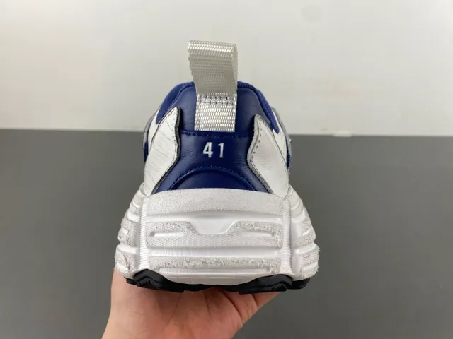 White Navy Platform Sole Layered Upper Chunky Sneakers 4