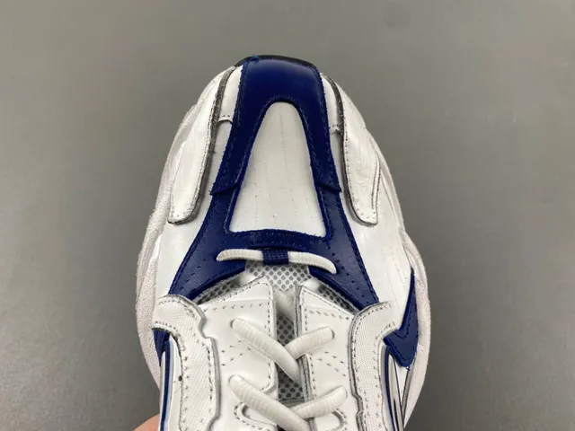 White Navy Platform Sole Layered Upper Chunky Sneakers 6