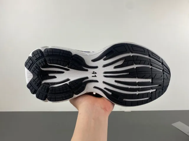 White Navy Platform Sole Layered Upper Chunky Sneakers 9