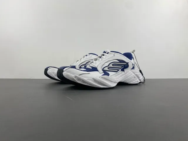 White Navy Platform Sole Layered Upper Chunky Sneakers 10