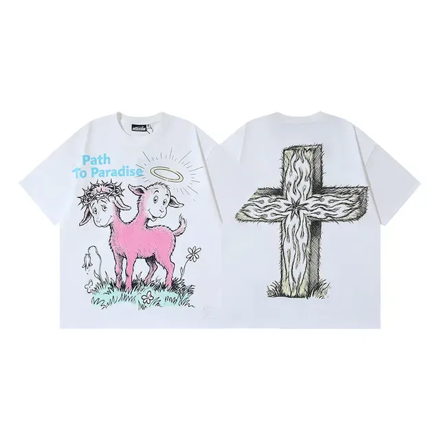 White Oversized Double-Sided Graphic Illustration T-Shirt 4