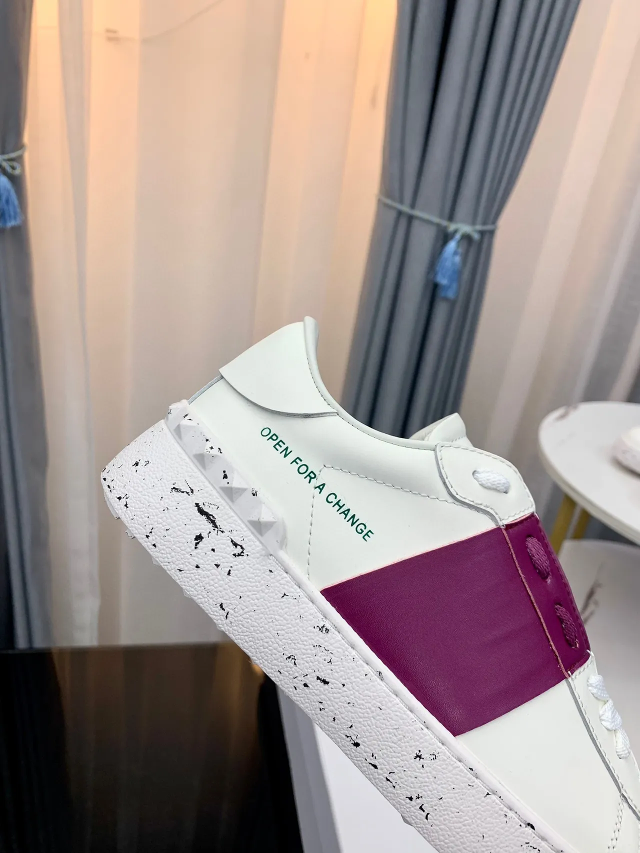 White Purple Low-Top Leather Upper Sneakers 5