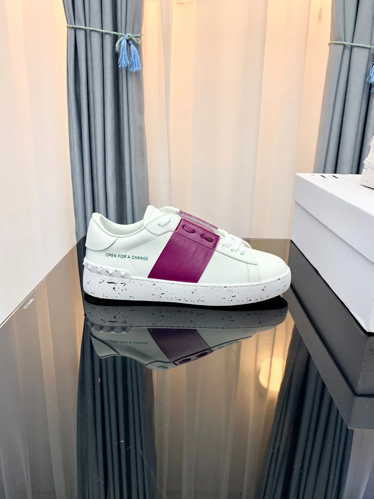White Purple Low-Top Leather Upper Sneakers 7
