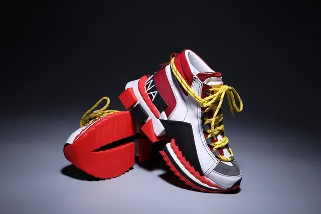 White Red Black Yellow Architectural High-Top Sneakers 2